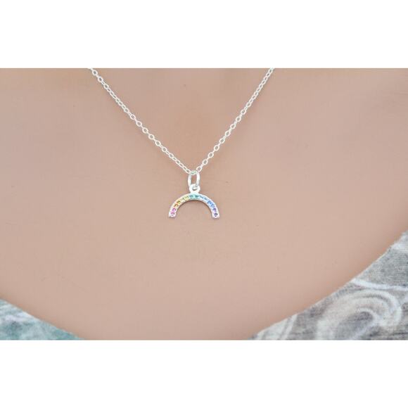 Sterling Silver Rainbow Charm with Nano Gems Necklace - Picture 1 of 4
